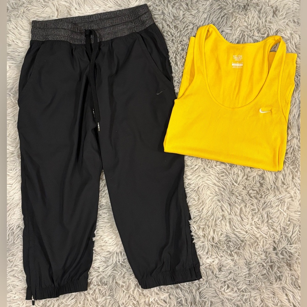 Nike Black 3/4 Dri Fit Joggers and Yellow Tank Top Set